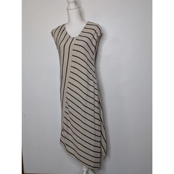 Women's Cream Tahari Sheath Black White Stripe Sleeveless Dress Size Medium - Picture 3 of 10